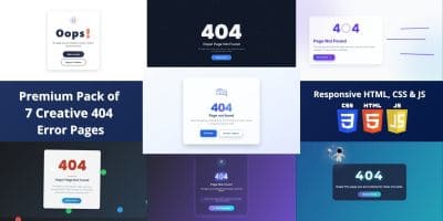 Premium Pack of 7 Creative 404 Error Pages 